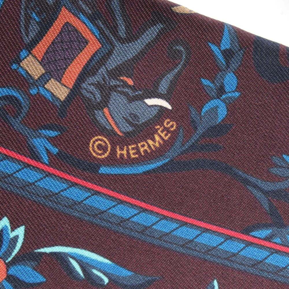 HERMES Authentic Brown Silk Scarf - Picture 4 of 5